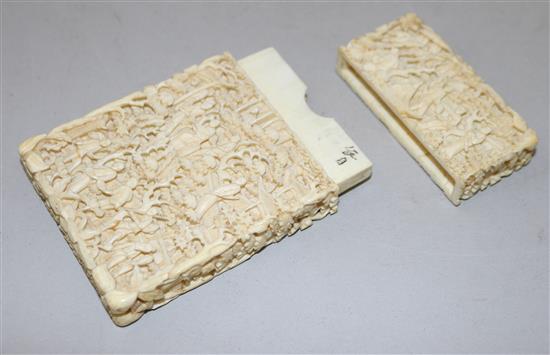 A 19th century Chinese Canton carved ivory card case, 4.25in.